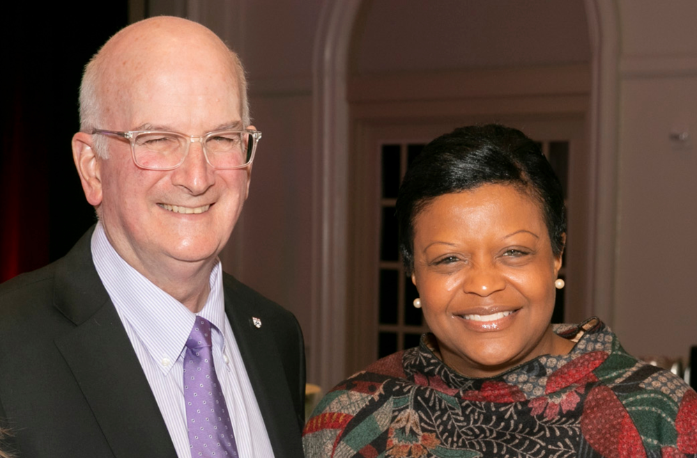 UPHS CEO Kevin Mahoney with Marketa Wills, M'99, Chair of the Medical Alumni Advisory Council